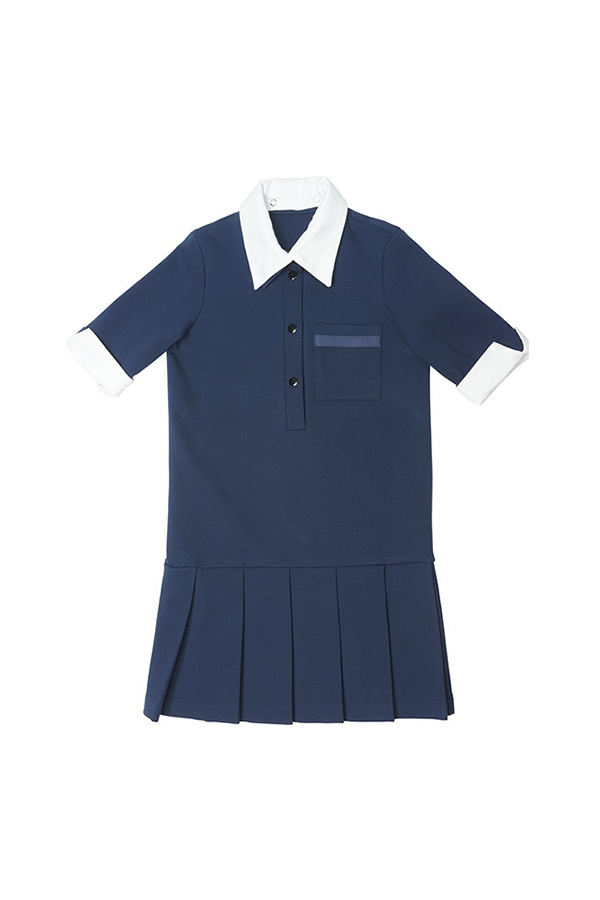 Синее школьное платье-поло с застежкой