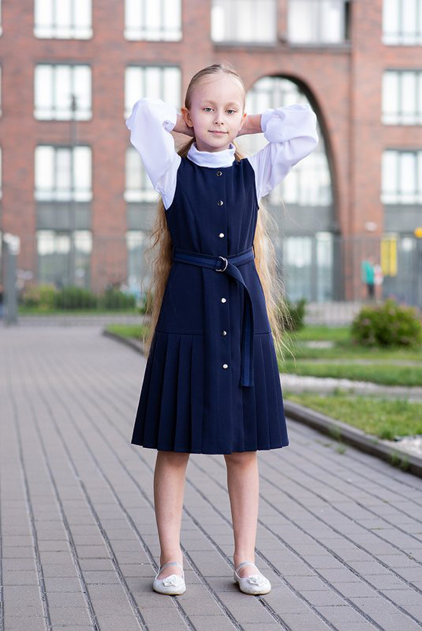 Синий школьный сарафан для девочки