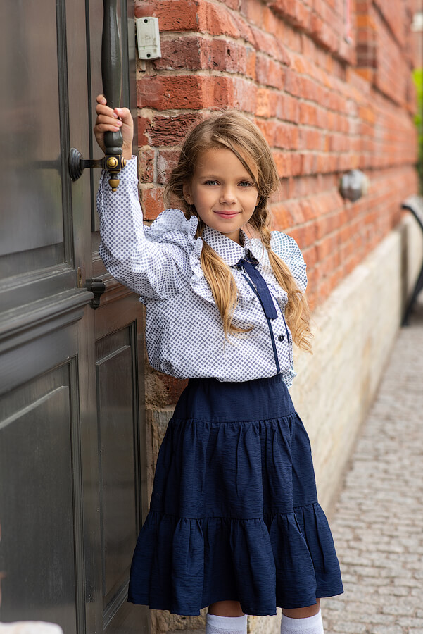 Детская синяя школьная юбка с оборками