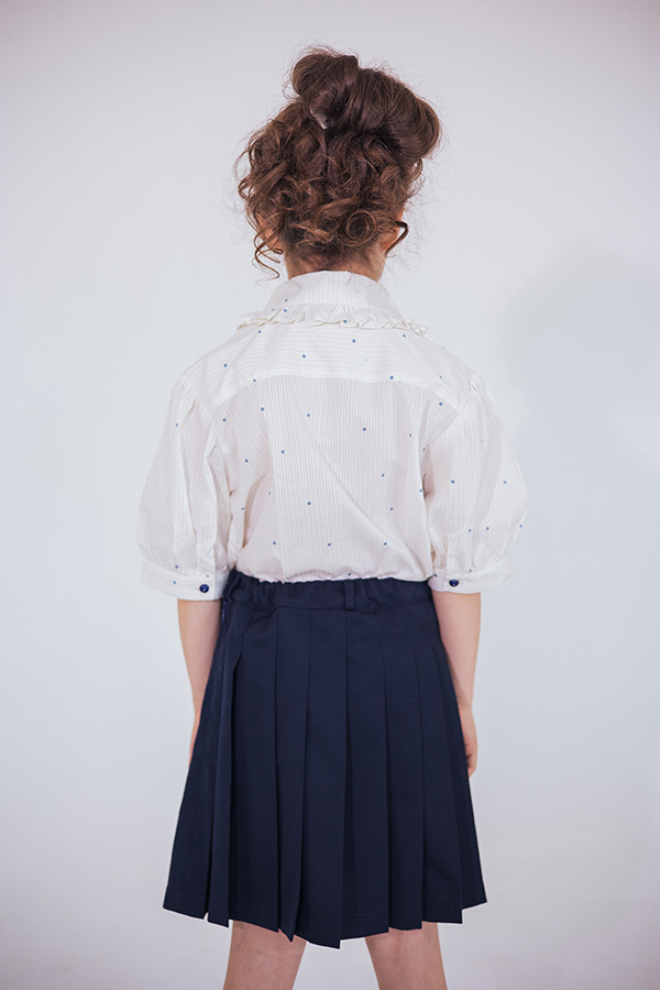 Синяя школьная юбка-трапеция со складками