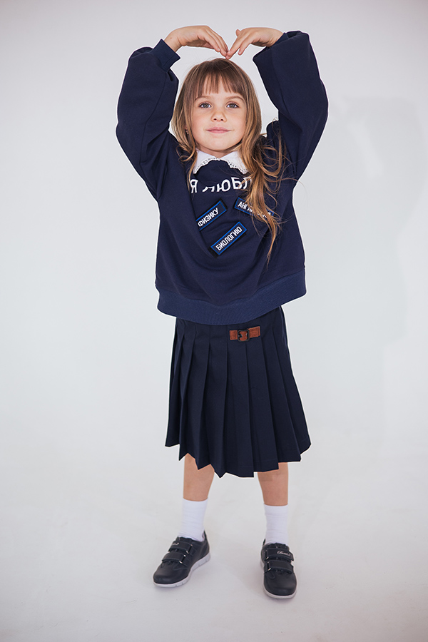 Синяя школьная юбка-трапеция со складками