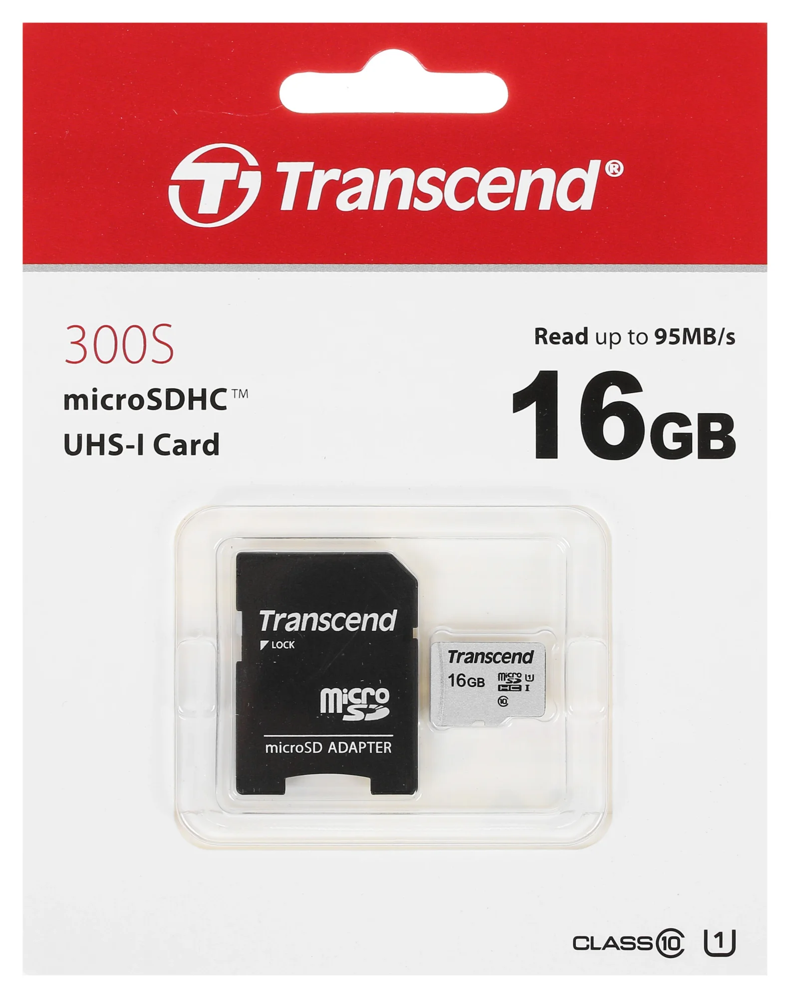 Флеш карта Micro SecureDigital 16Gb TranscendTS16GUSD300S-A MicroSDHC Class 10 UHS-I, SD adapter