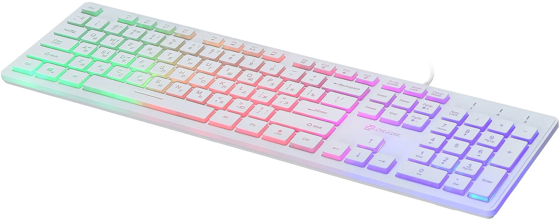 Клавиатура Оклик 550ML белый USB slim Multimedia LED (1061618) кабель 1.5м