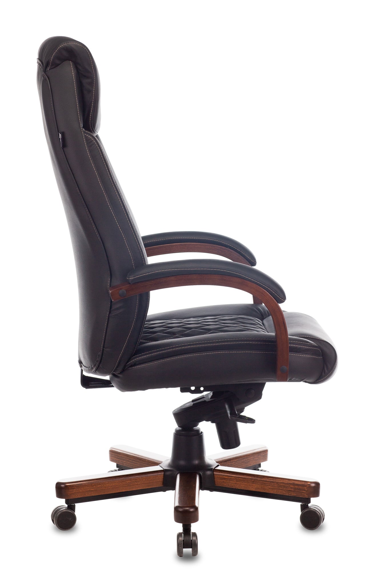 T-9924WALNUT/BLACK Кресло руководителя Бюрократ T-9924WALNUT черный  кожа крестов. металл/дерево