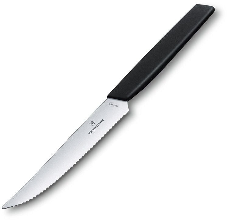 Нож кухонный Victorinox Swiss Modern (6.9003.12W) стальной столовый для стейка  лезв.120мм  серрейт.  заточка черный