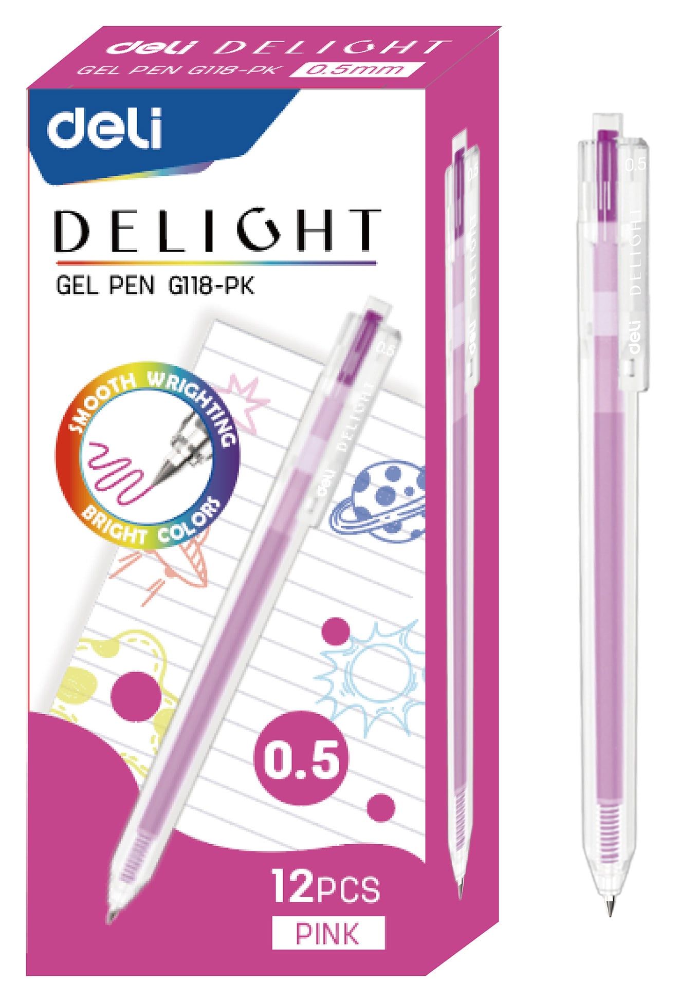 Ручка гелев. Deli Delight EG118-PK прозрачный роз. черн. линия 0.5мм