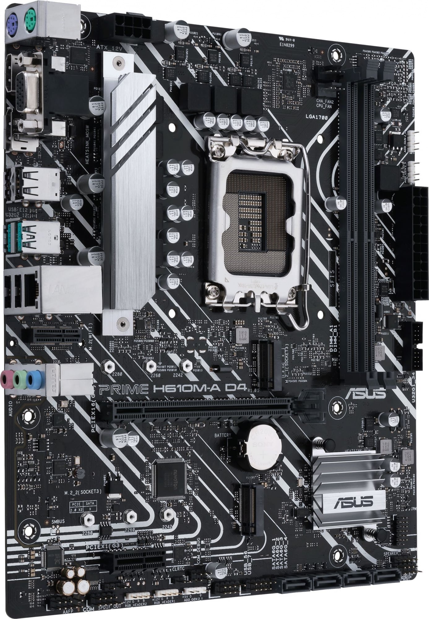 Материнская плата ASUS PRIME H610M-A D4-CSM, LGA1700, H610, 2*DDR4, 4*SATA, 2*M.2, 2*USB 3.2, 4*USB 2.0, 1*PCIx16, 1*PCIx1, HDMI+DP+D-Sub, mATX; 90MB19P0-M0EAYC