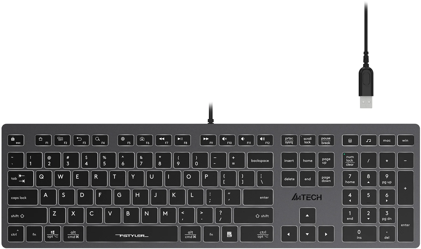 Клавиатура A4Tech Fstyler FX60H серый USB slim LED (FX60H GREY/WHITE)/1787693