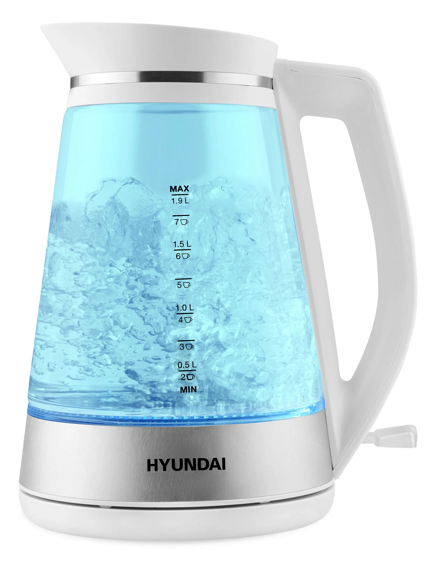 Чайник электрический Hyundai HYK-G3037 1.9л. 3000Вт белый/прозрачный корпус: стекло/пластик