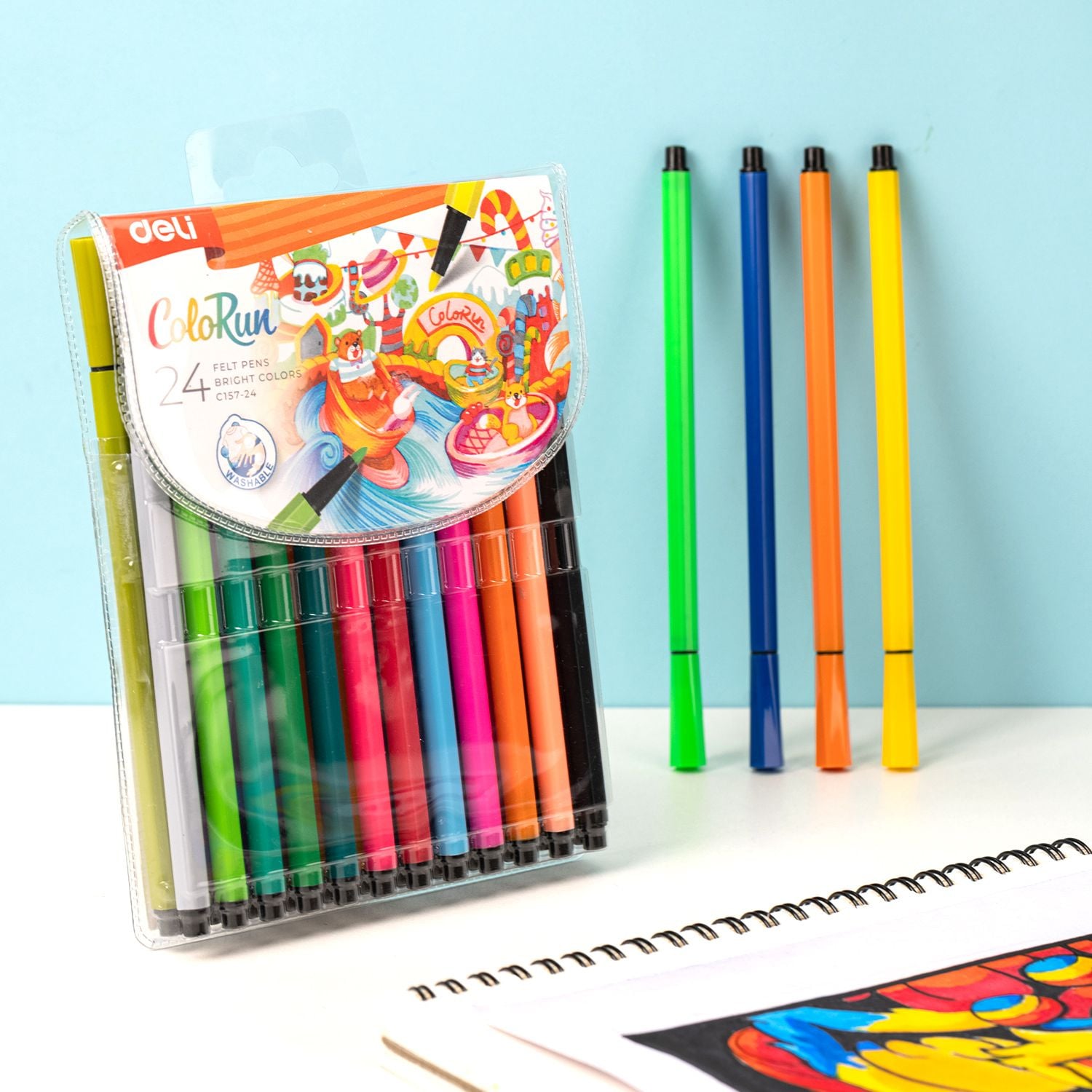 Фломастеры Deli EC157-24 ColoRun 24 цвета, пакет с европодвесом