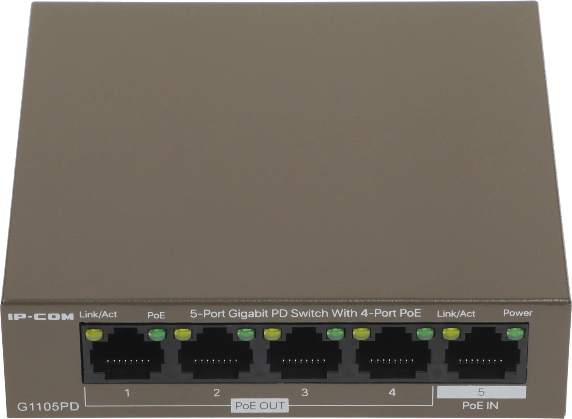 Коммутатор IP-COM G1105PD Коммутатор неуправляемый PoE, 5 портов 5x1 Гбит/с, PoE 4х15,4 Вт (до 30Вт), настольный