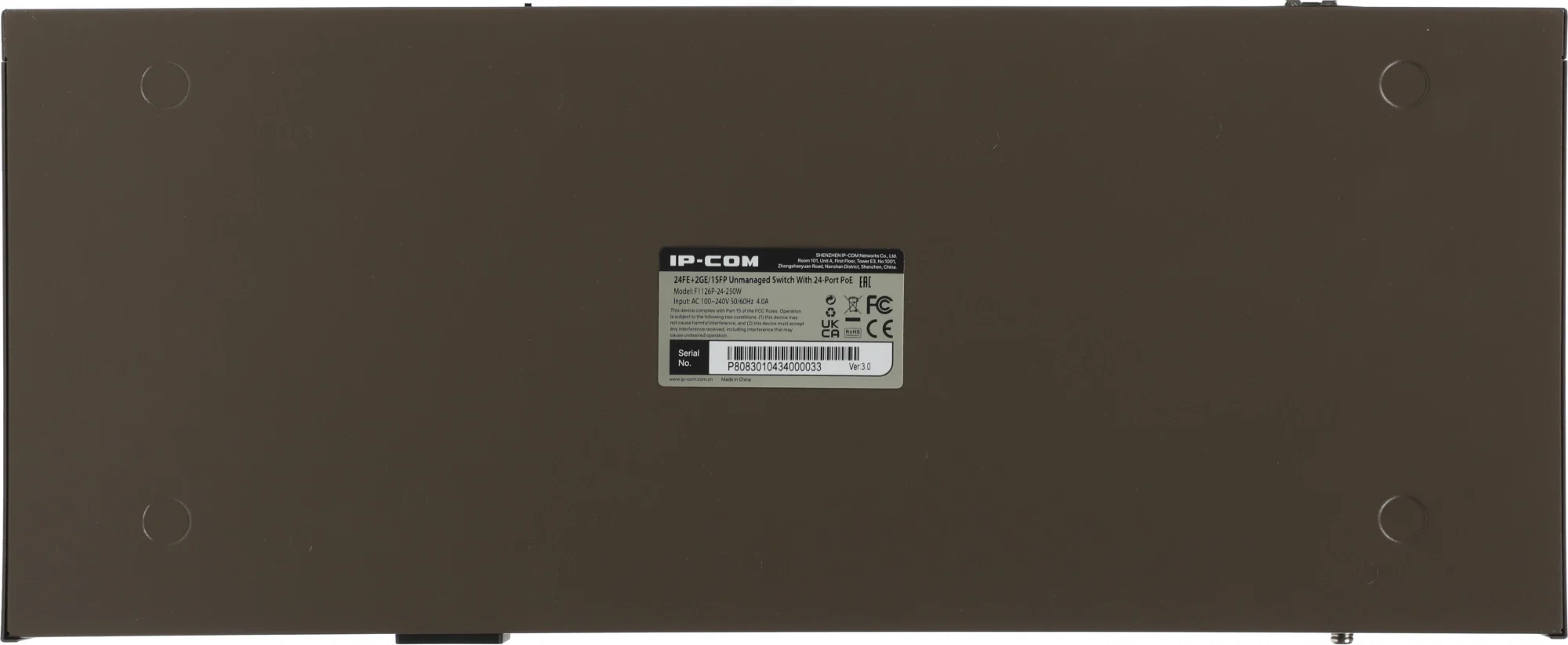 Коммутатор IP-COM F1126P-24-250W Коммутатор неуправляемый PoE, 26 портов 24x100 Мбит/с, 2x1 Гбит/с, RJ-45/SFP 1x1 Гбит/с, PoE 24х30 Вт (до 230Вт), установка в стойку, металлический