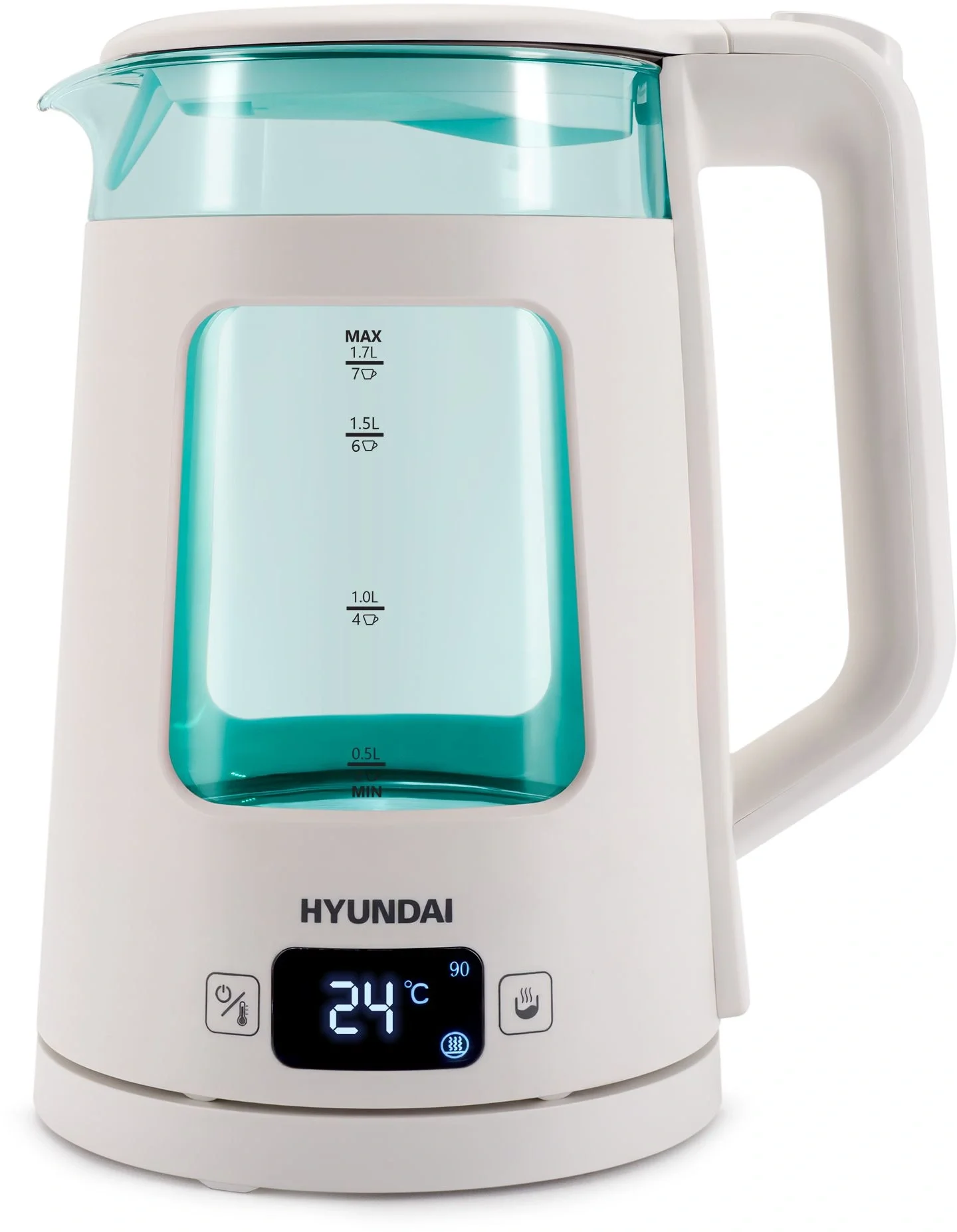 Чайник Hyundai HYK-G9407, 1.7 л, 2200 Вт, стекло, белый, терморегуляция