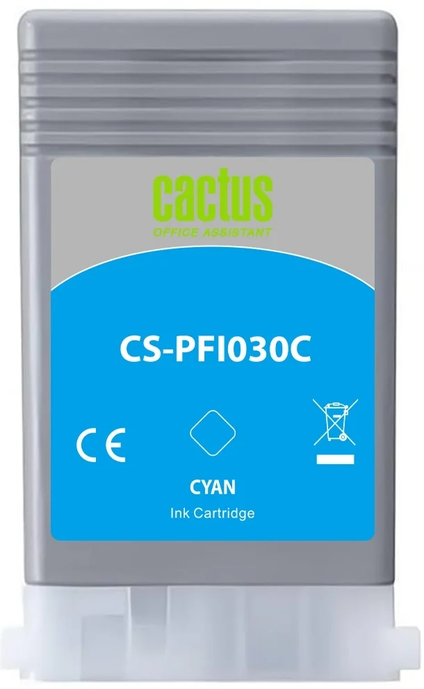 Картридж струйный Cactus CS-PFI030C PFI-030C голуб.пигм. (55мл) для Canon imagePROGRAF TA-20/30, TM-240/340 с чипом
