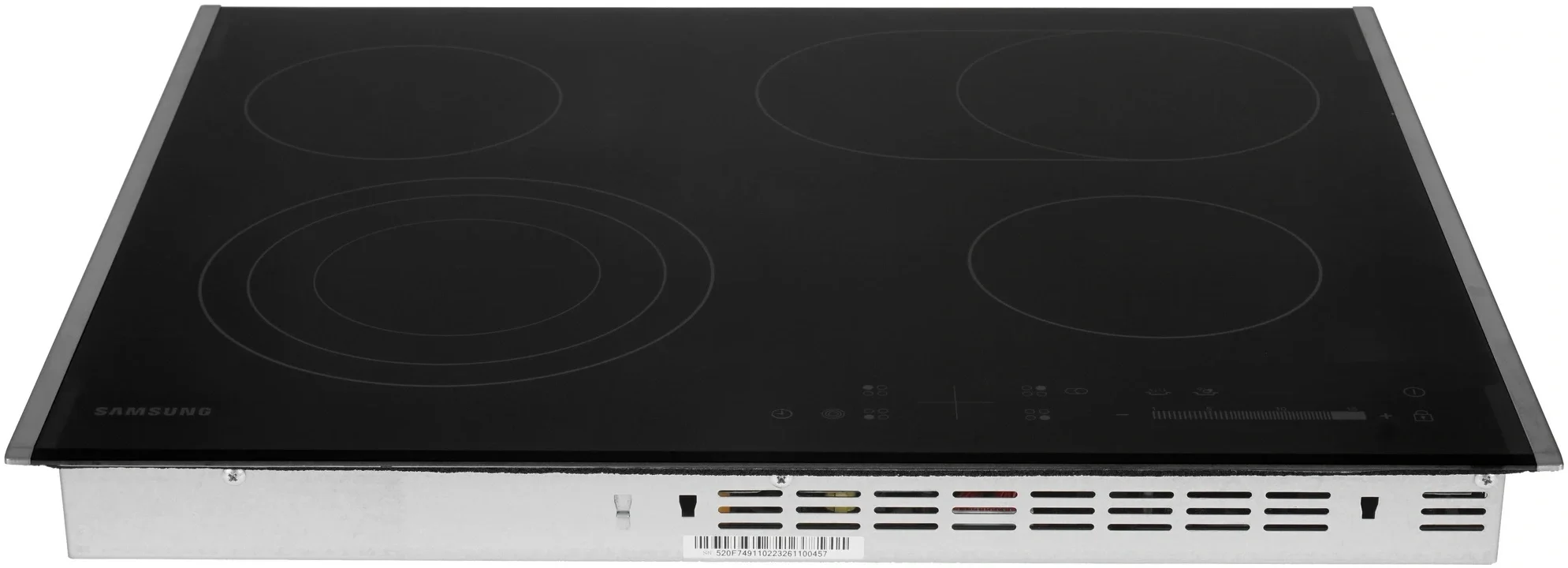 Встраиваемая электрическая панель Samsung NZ64T3536DK/WT 59 x 50.5 x 5.2 см., электронное управление, 15 степеней мощности, автоматическое отключение, защита от детей, блокировка управления, дисплей, 4 конфорки, 2 с зоной расширения, рамка из нержавеющей стали, корпуса черный