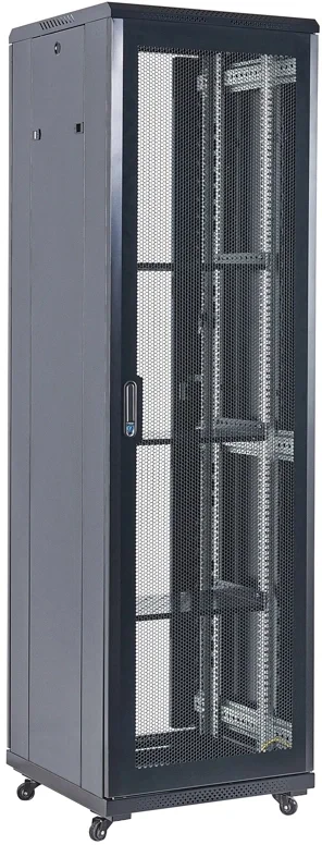 Шкаф серверный Rexant (04-4266-232) напольный 42U 600x800мм пер.дв.перфор. металл 2 бок.пан. направл.под винты 800кг черный 92кг 230град. 2054мм IP20 сталь