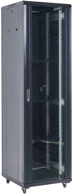 Шкаф серверный Rexant (04-4268-212) напольный 42U 600x800мм пер.дв.стекл металл 2 бок.пан. направл.под винты 800кг черный 92кг 230град. 2054мм IP20 сталь