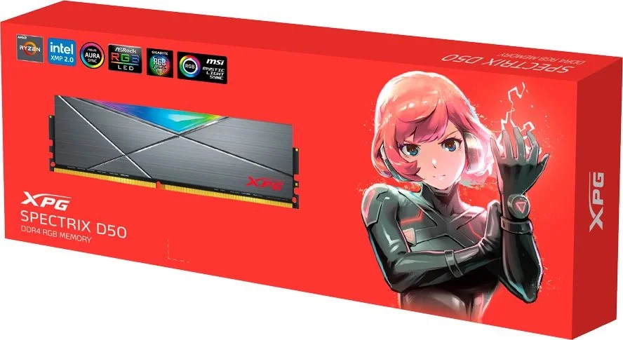 Память DDR4 16GB 3200MHz A-Data AX4U320016G16A-ST50 XPG Spectrix D50 RGB RTL Gaming PC4-25600 CL16 DIMM 288-pin 1.35В dual rank с радиатором Ret