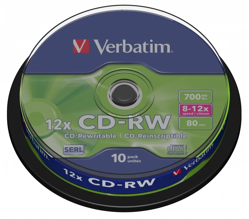Диск CD-RW Verbatim 700Mb 10x Cake Box (10шт) (43480)