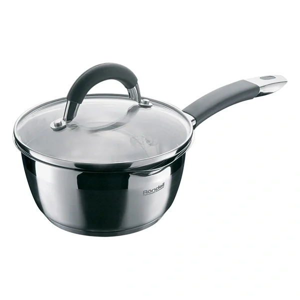 Ковш Rondell RDS-027 Flaммe 1,0 л Rondell RDS-027 с/кр 14 см 1,0 л Flaммe. Диаметр: 14 см. Объем: 1.0 л. Высококачественная пищевая сталь 18/10. Толщина стенок 0.6 мм. Тройное вштампованное, а затем вплавленное дно 5.0 мм. Комбинированная (зеркальная + матированная) обработка внешней поверхности. Отметки литража на внутренней поверхности посуды. Эргономичные крышка из термостойкого стекла со специальным ободком для удобного слива жидкости (2 диаметра отверстий). Ненагревающиеся ручки из нержавеющей стали с вставками из силикона. Надежное клепочное крепление. Плавный переход от дна к стенкам. Подарочная упаковка с ручкой. Буклет с рецептами. Подходит для всех видов плит и посудомоечной машины.