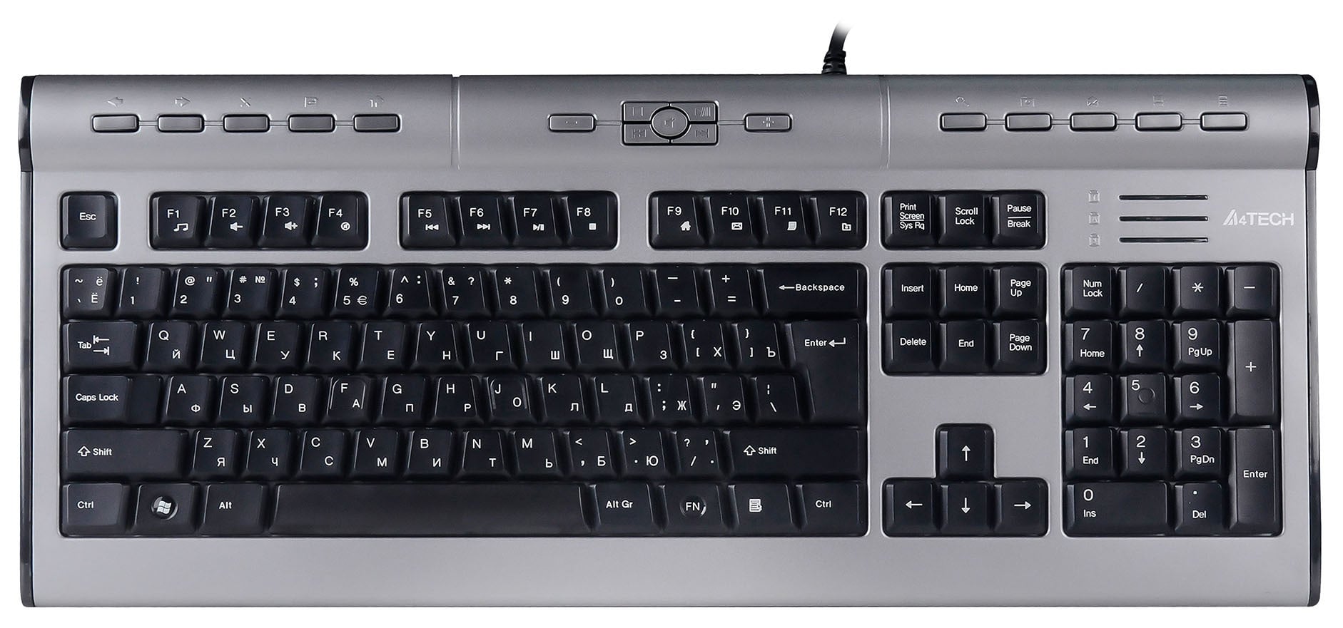 Клавиатура A4Tech KLS-7MUU серебристый/черный USB slim Multimedia (KLS-7MUU USB) кабель 1.5м