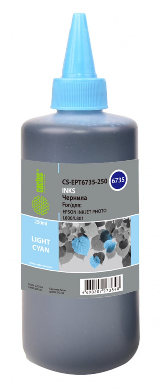 -/ Чернила Cactus CS-EPT6735-250 T6735 светло-голубой 250мл для Epson L800/L810/L850/L1800