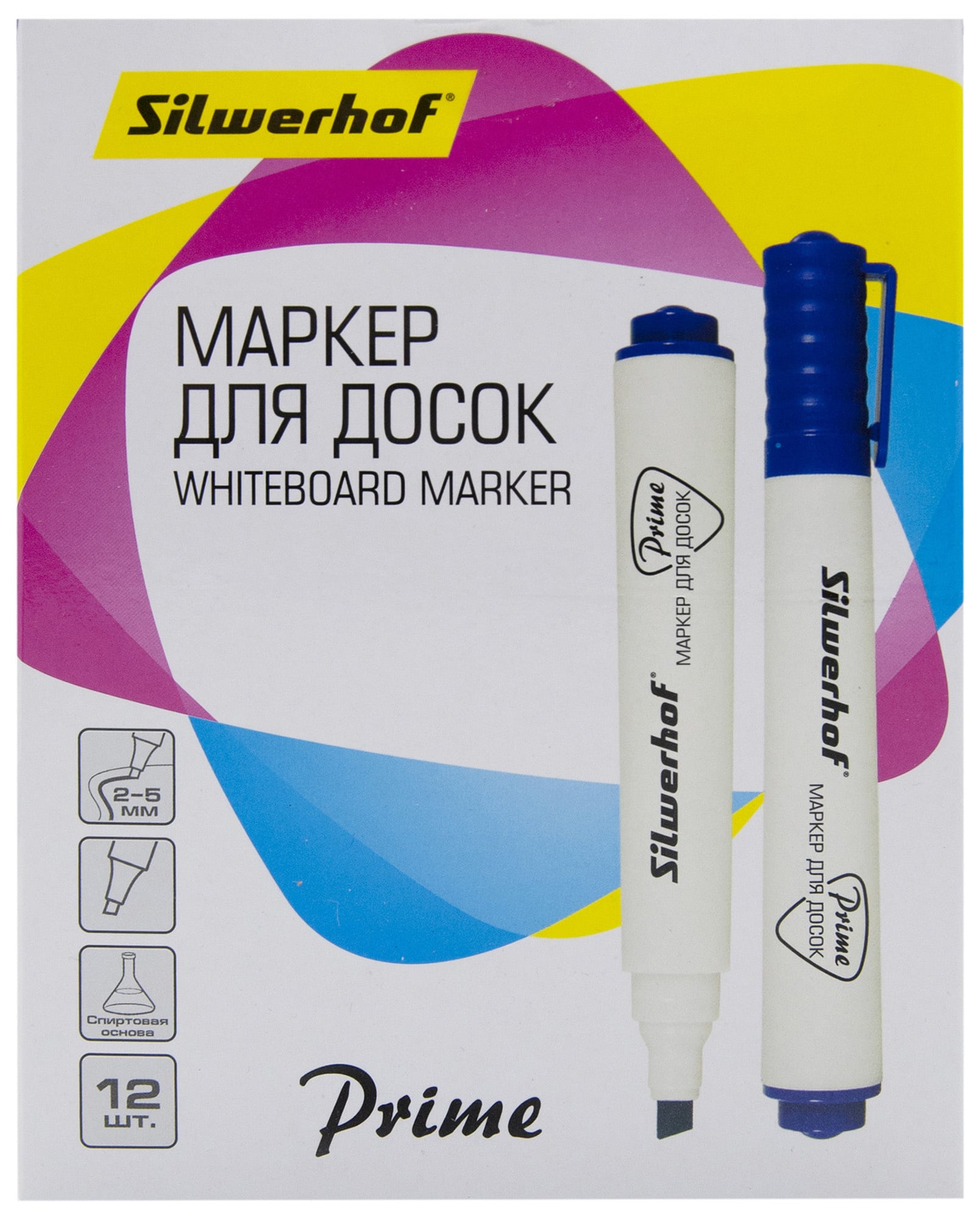Маркер для досок Silwerhof Prime+ скошенный пиш. наконечник 2-5мм синий коробка