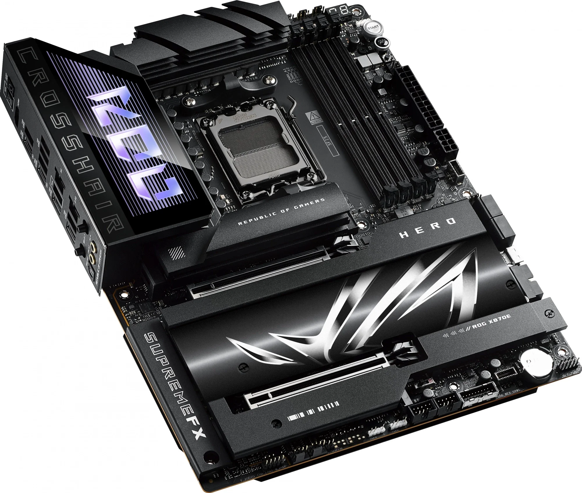 Материнская плата ASUS ROG CROSSHAIR X870E HERO, AM5, X870, 4*DDR5, 4*SATA, 5*M.2,  6*USB 3.2, 2*Type-C, 2*USB4, 6*PCIx16, HDMI, ATX; 90MB1IE0-M0EAY0
