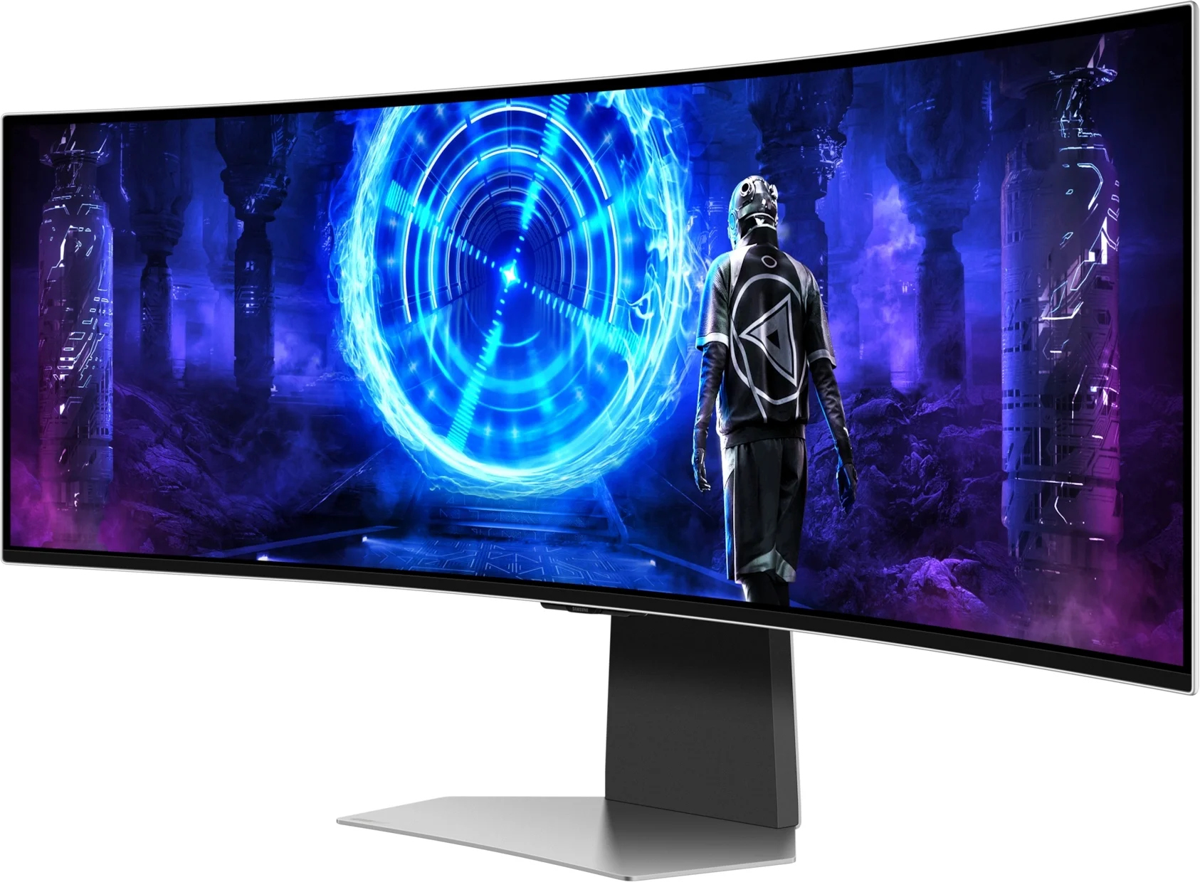 Монитор 49" Samsung Odyssey OLED G9 G95SD S49DG952SI OLED 5120x1440, 240 Гц, 0.03 мс, 32:9, 250 кд/м², DP 1.4, HDMI 2.1, micro HDMI 2.1, USB-C, USB Hub (3x USB 3.0), FreeSync, G-Sync, динамики (2x10 Вт), изогнутый экран (1800R), серебристый