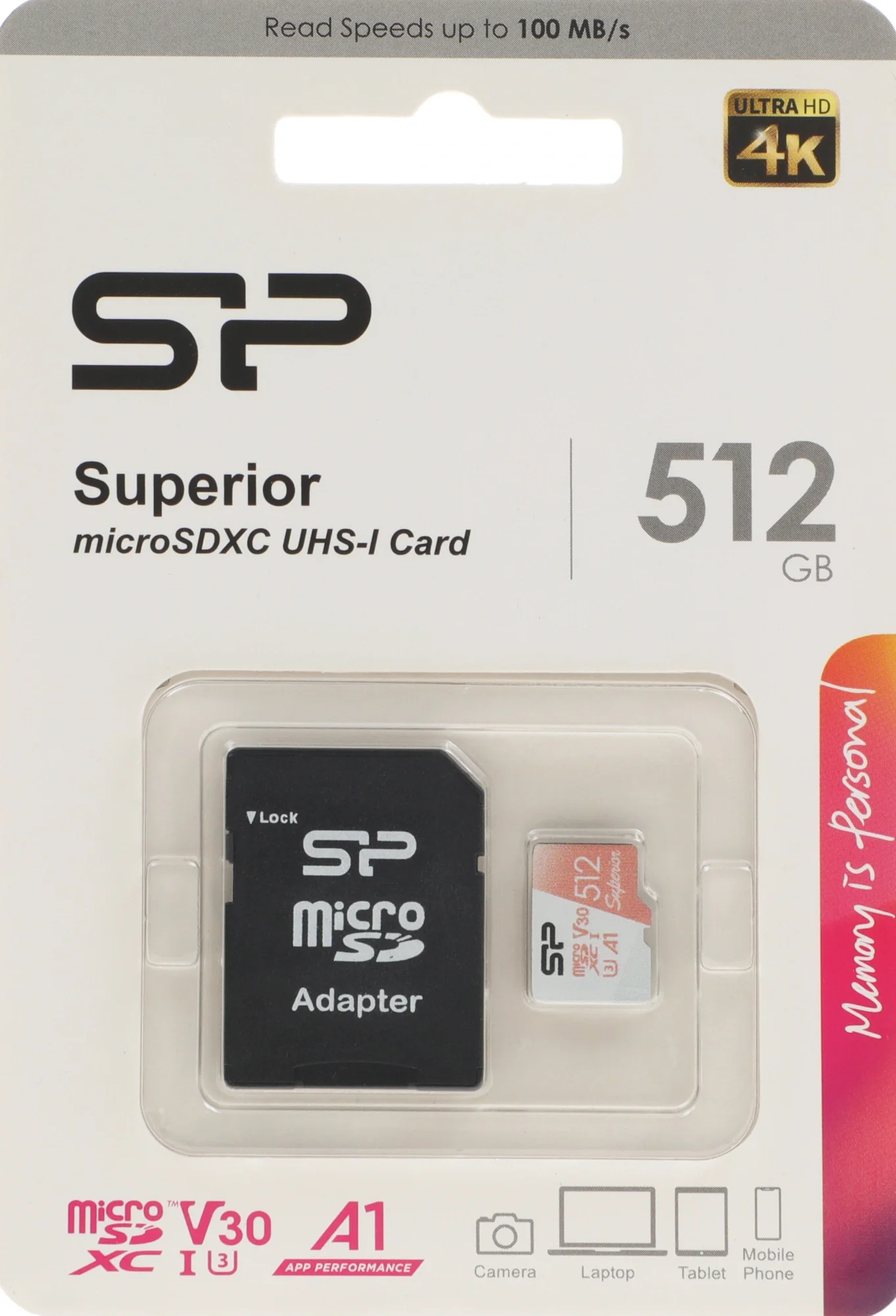 Флеш карта microSD 512Gb Silicon Power Superior A1 microSDXC Class 10 UHS-I U3 100/80 Mb/s (SD адаптер)