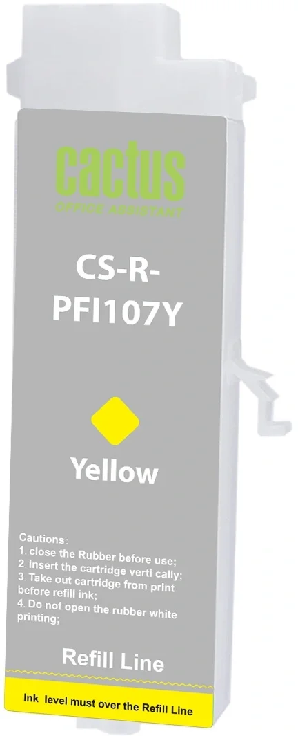 Картридж перезаправляемый струйный  Cactus CS-R-PFI107Y желтый (260мл) для Canon imageProGRAF iPF670/680/685/770/780/785 без чипа