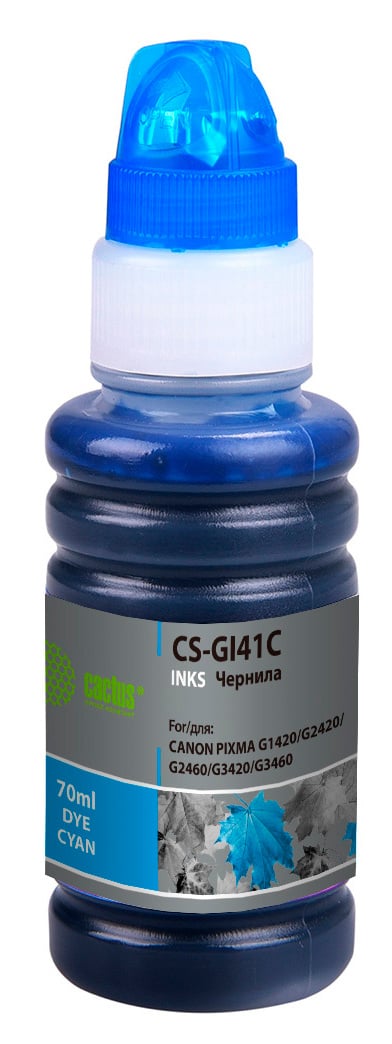 -/ Чернила Cactus CS-GI41C GI-41 C голубой 70мл для Canon PIXMA G1420/G2420/G2460/G3420/G3460