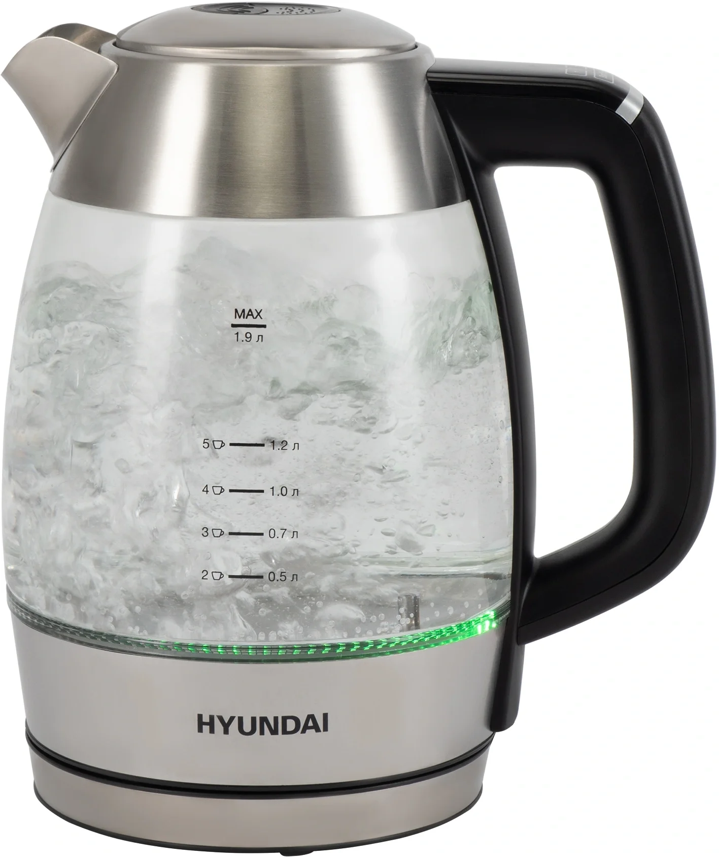 Чайник электрический Hyundai HYK-G9408 1.9л. 2200Вт черный/серебристый корпус: стекло