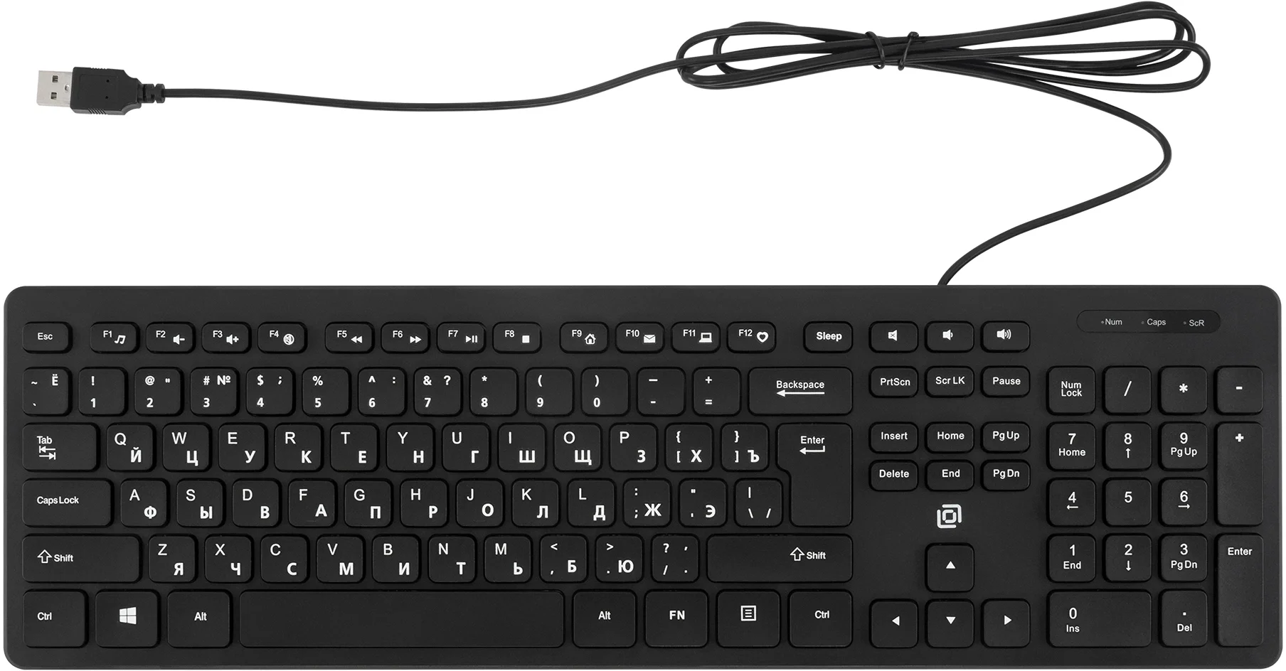 Клавиатура Оклик K733 черный USB slim Multimedia кабель 1.5м
