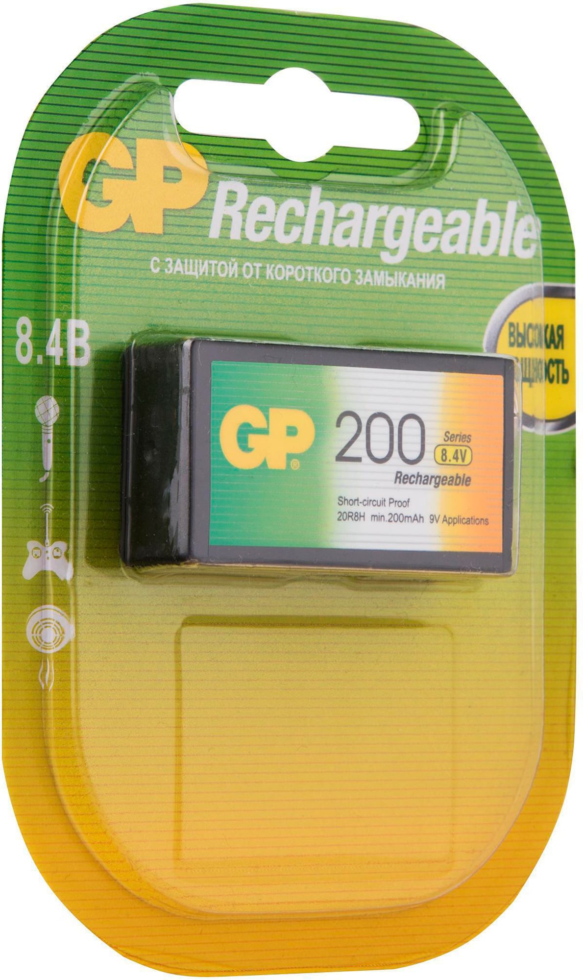 удалено!!! аналог 1359718 Аккумулятор GP 20R8H-BC1 (8,4V, 200mAh, типа "Крона") NiMh <уп. 1шт>