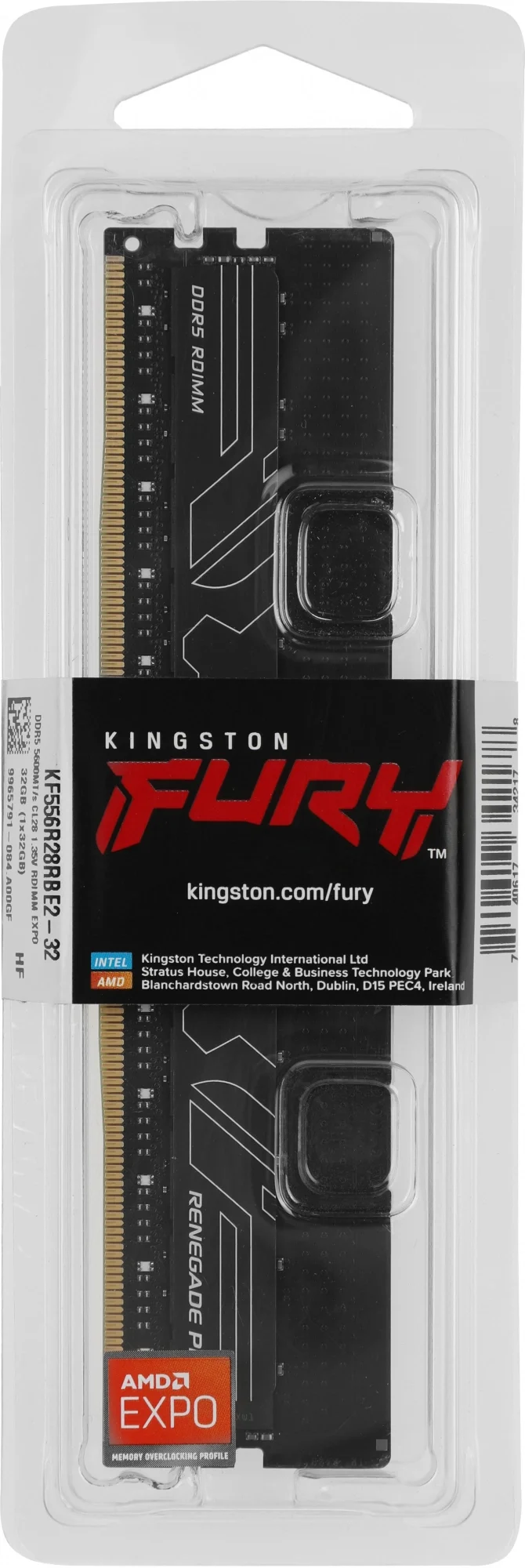 Память DDR5 32GB 5600MHz Kingston KF556R28RBE2-32 Fury Renegade Pro RTL CL28 ECC 288-pin  1.35В  kit  dual rank