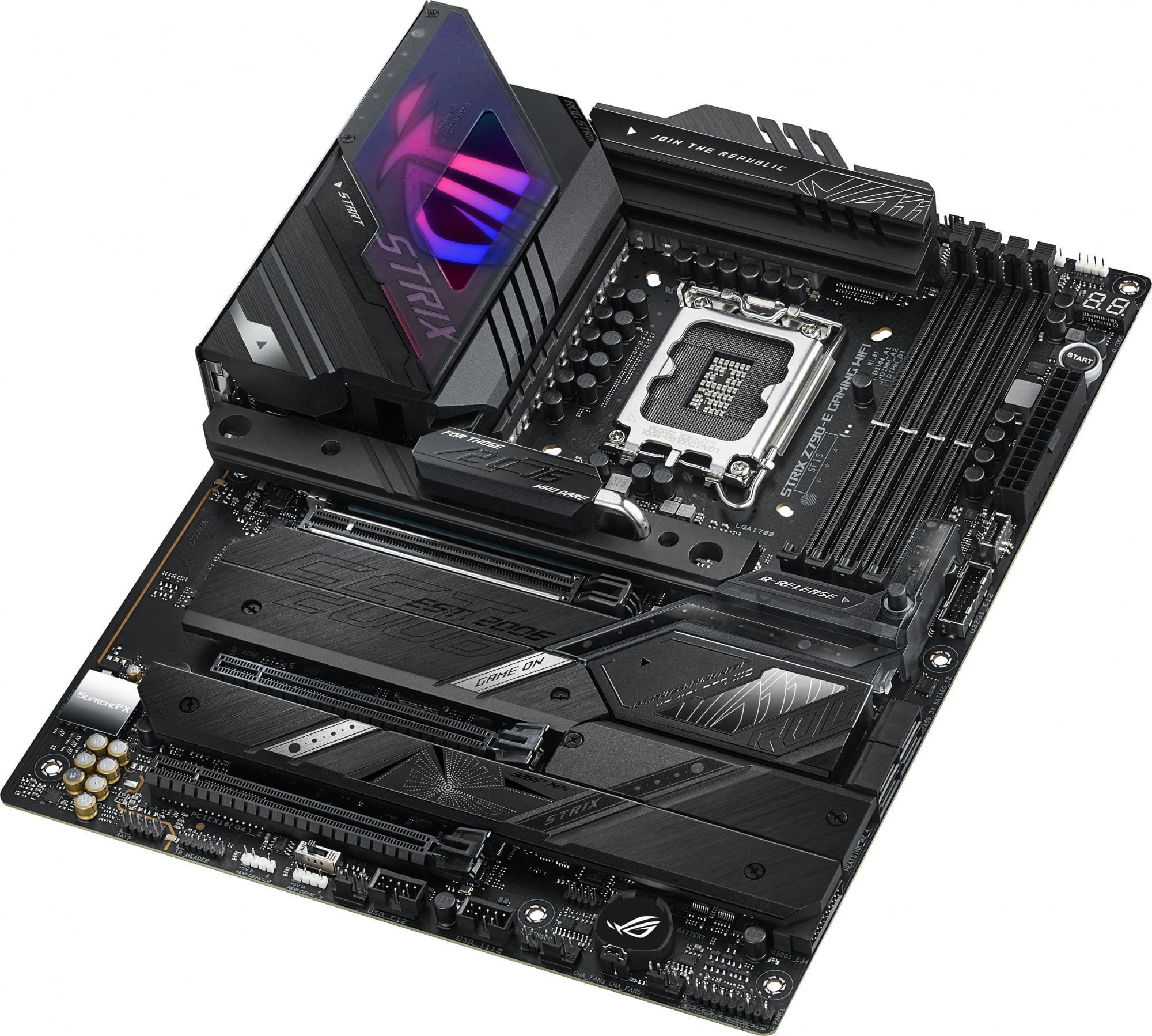 Материнская плата ASUS ROG STRIX Z790-E GAMING WIFI, LGA 1700, Intel Z790, 4xDDR5, 4xSATA, 5xM.2, 1xPCIe 5.0 x16, 2xPCIe 4.0 x4, 1xHDMI, 1xDP, 1x 2.5Gb LAN, 6xUSB-A 3.2 Gen 2, 4xUSB-A 3.2 Gen 1, 5x3.5 мм, 7.1, Standard-ATX