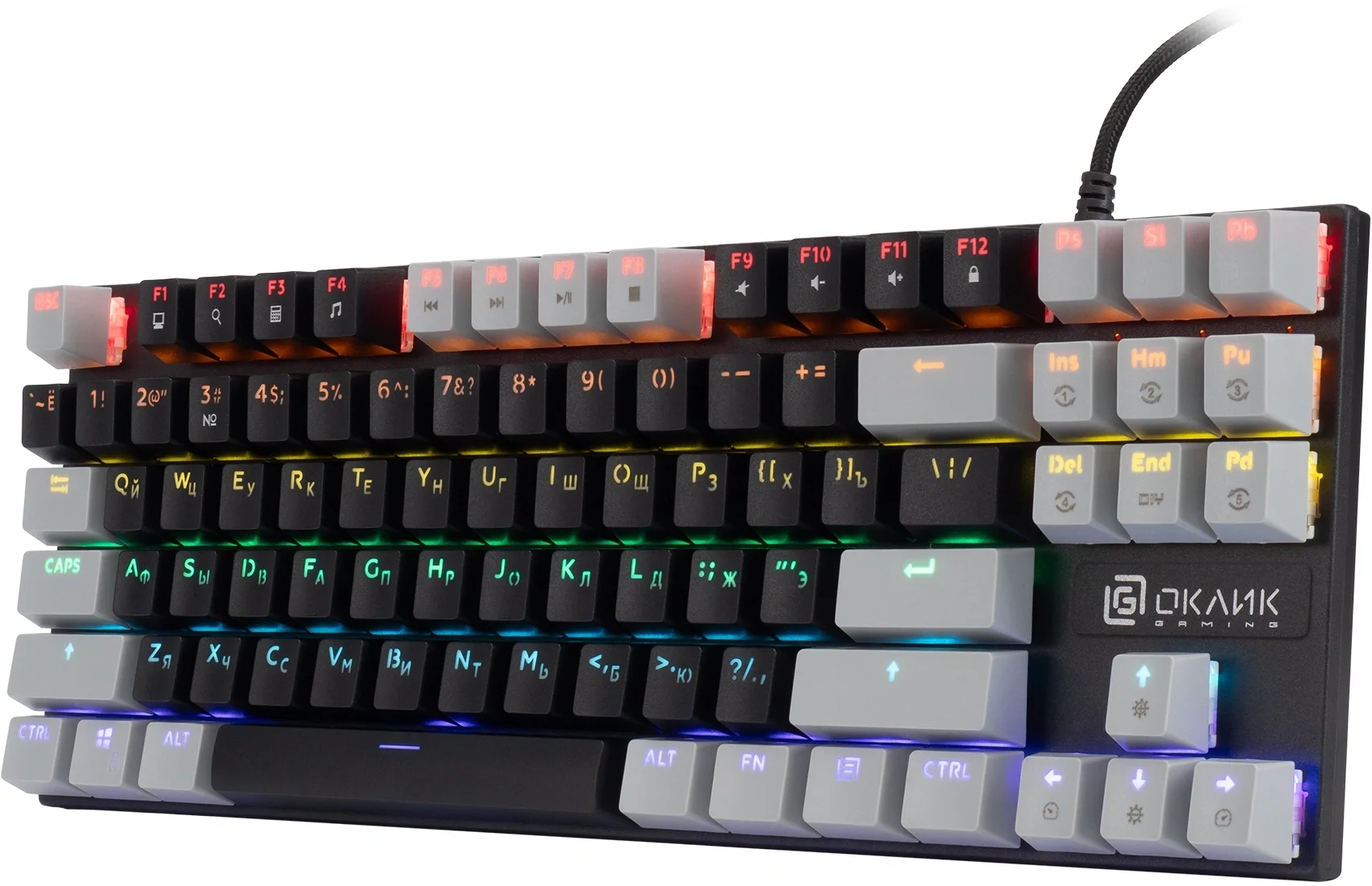 Клавиатура Оклик K600X механическая черный/серый USB Multimedia for gamer LED кабель 1.8м