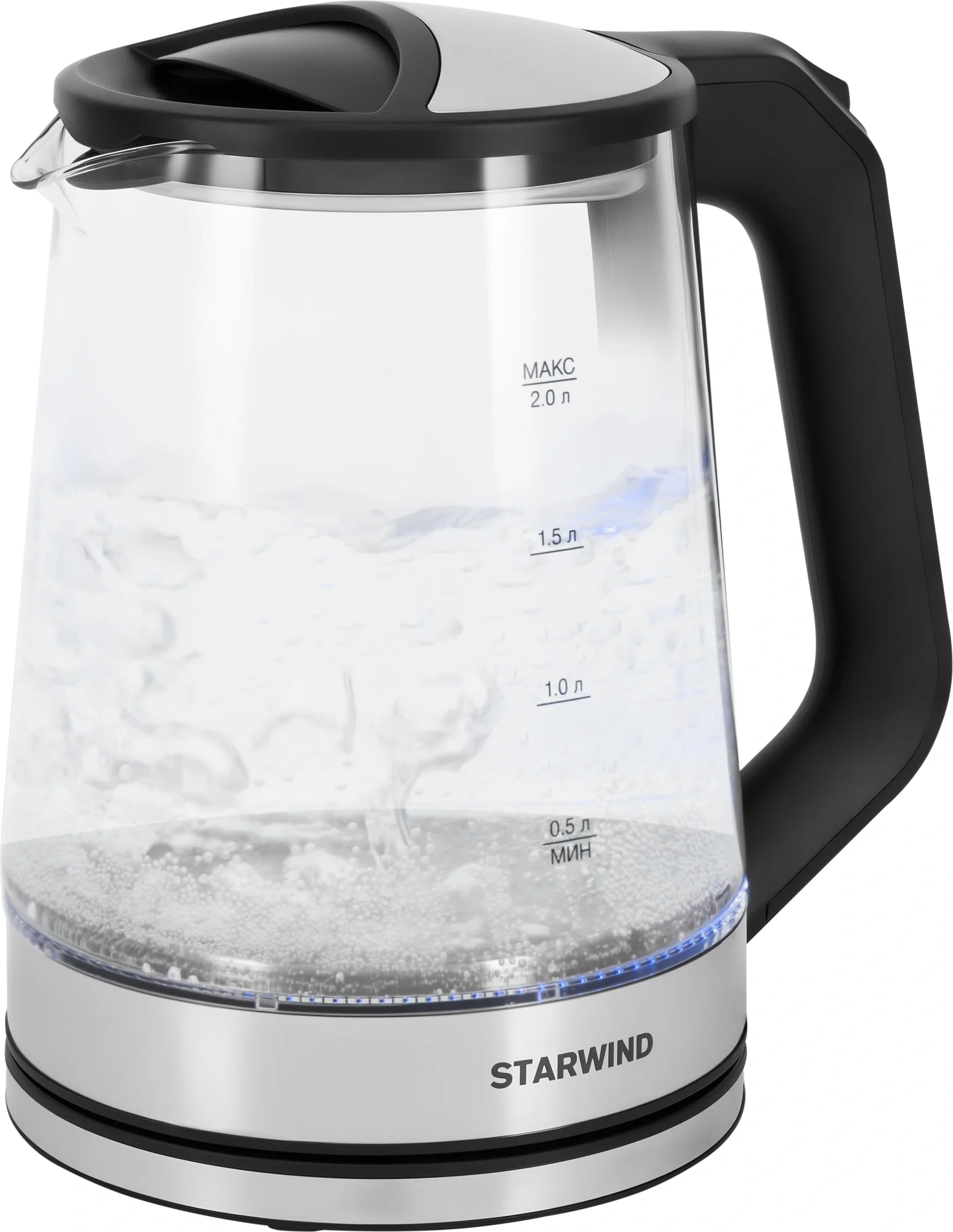 Чайник электрический Starwind SKG2112 2 л, 1800 Вт, черный/прозрачный корпус: стекло