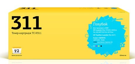 T2 CE311A Картридж  (TC-H311) для LaserJet CP1025/1025nw/Pro100MFP M175A/Pro100 M175nw/i-Sensys LBP7010C/LBP7018C Cartrige 729C (1000стр.) голубой с чипом