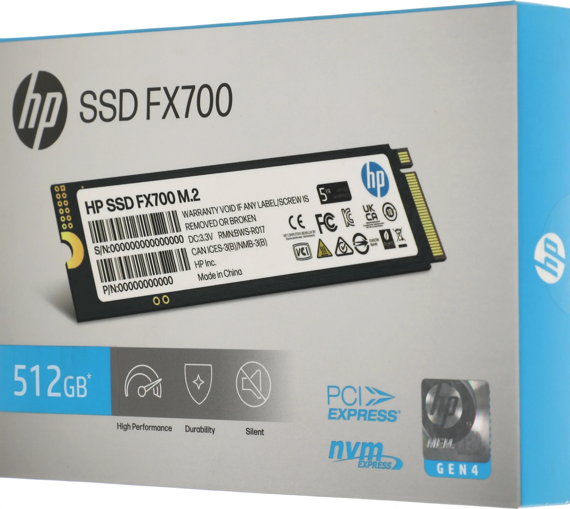 SSD M.2 HP 512Gb FX700 Series <8U2N1AA#ABB> (PCI-E 4.0 x4, up to 6300/3100MBs, 3D NAND, 200TBW) h/s