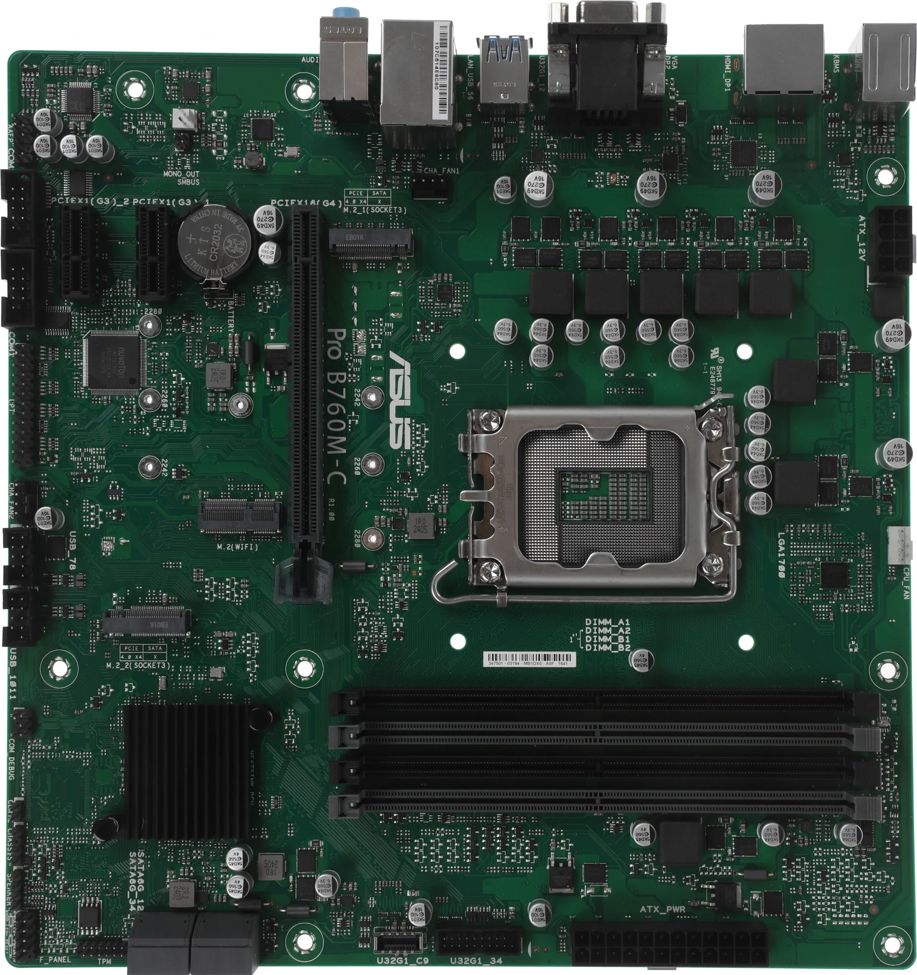Материнская плата ASUS PRO B760M-C-CSM, LGA1700, B760, 4*DDR5, 4*SATA, 2*M.2, 2*USB 3.2, 2*USB 2.0, 1*PCIx16, 2*PCIx1, 2*DP+HDMI+VGA, mATX; 90MB1DX0-M1EAYC