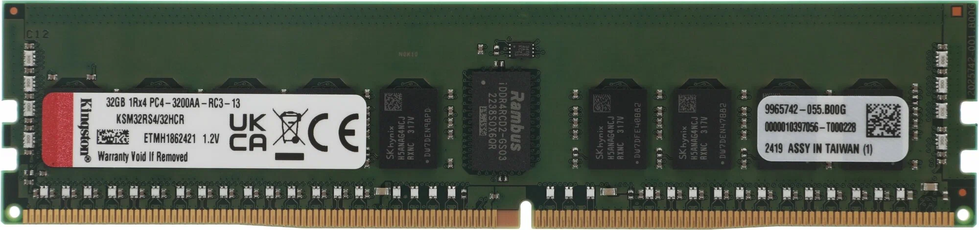 Оперативная память Kingston Server Premier DDR4 32GB RDIMM 3200MHz ECC Registered 1Rx4, 1.2V (Hynix C Rambus)