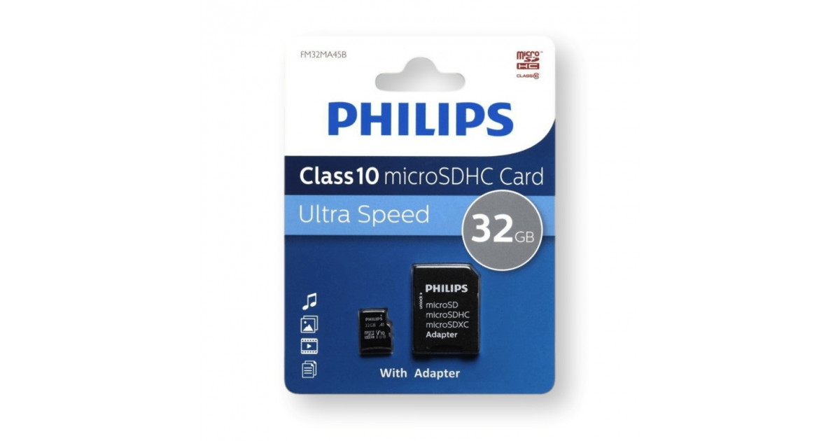 PHILIPS <FM32MA45B/97> microSDXC Memory Card 32Gb Class10  + microSD-->SD Adapter