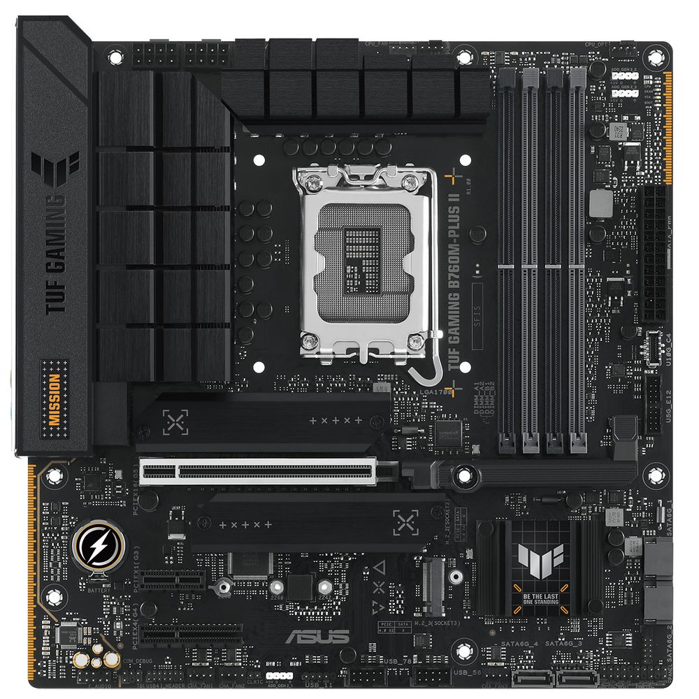 Материнская плата ASUS Bad Pack TUF GAMING B760M-PLUS II LGA1700 mATX 4хDDR5 PCIEx16 PCIEx4 PCIEx1 3xM.2 USB-C DP HDMI 2.5 