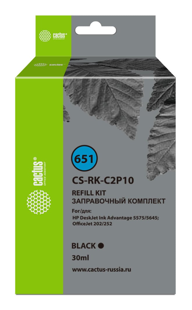-/ Заправочный набор Cactus CS-RK-C2P10 №651 черный30мл для HP DJ 5575/5645