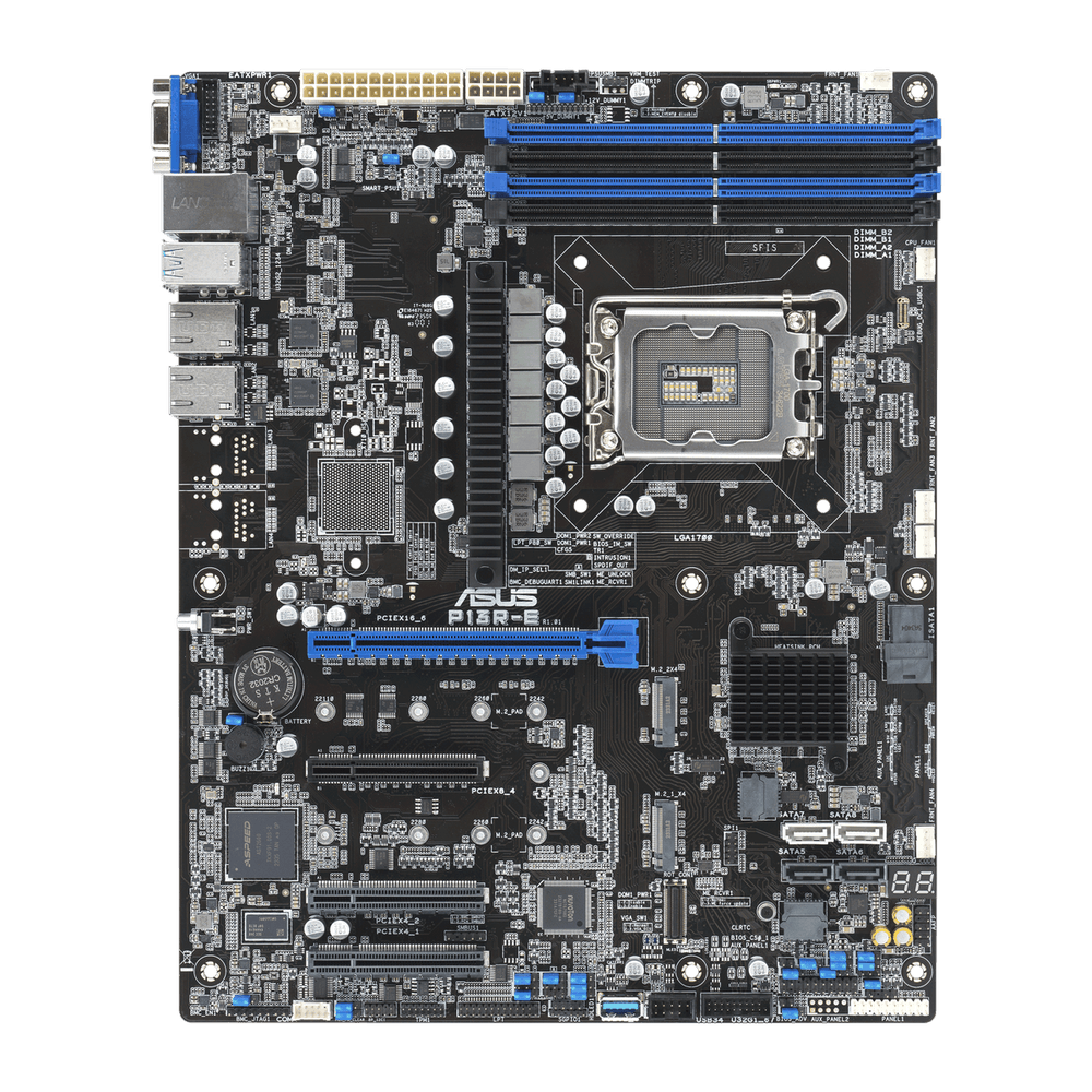 Серверная материнская плата ASUS P13R-E, LGA 1700, Intel C266, 4xDDR5 ECC, 8xSATA, 2xM.2, 1xPCI-E 5.0 x16, 3xPCI-E x8, 2x1Gb LAN, 4xUSB-A 3.2 Gen 2, 2xUSB-A 2.0, 1xVGA, SSI-EEB