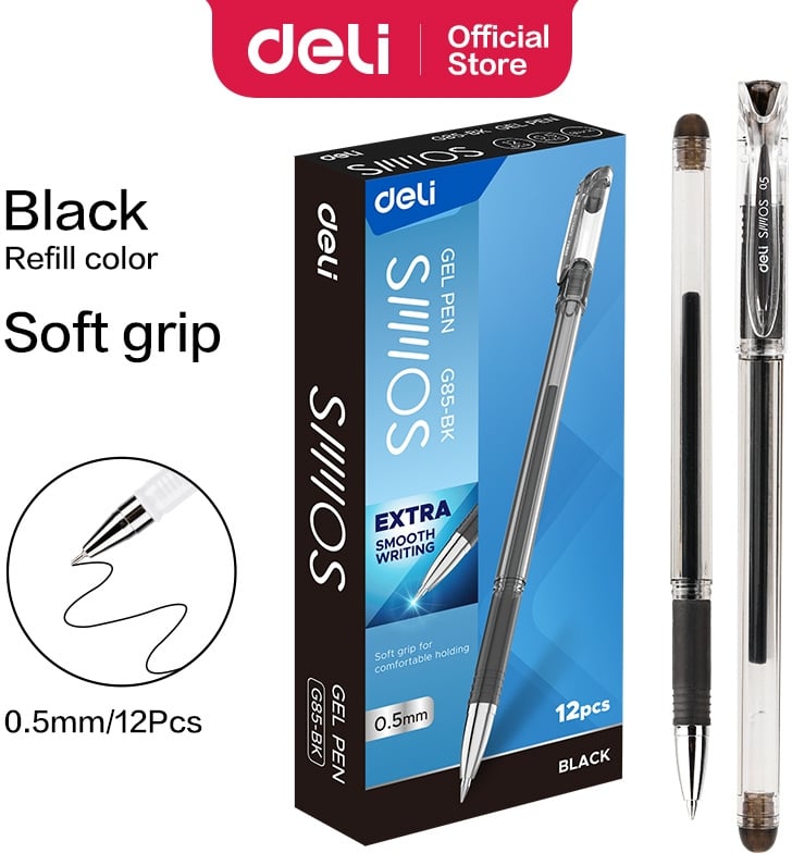Ручка гелевая Deli Smoos EG85-BK прозрачный, d=0.5мм, черные чернила, 1 стержень, резиновая манжета