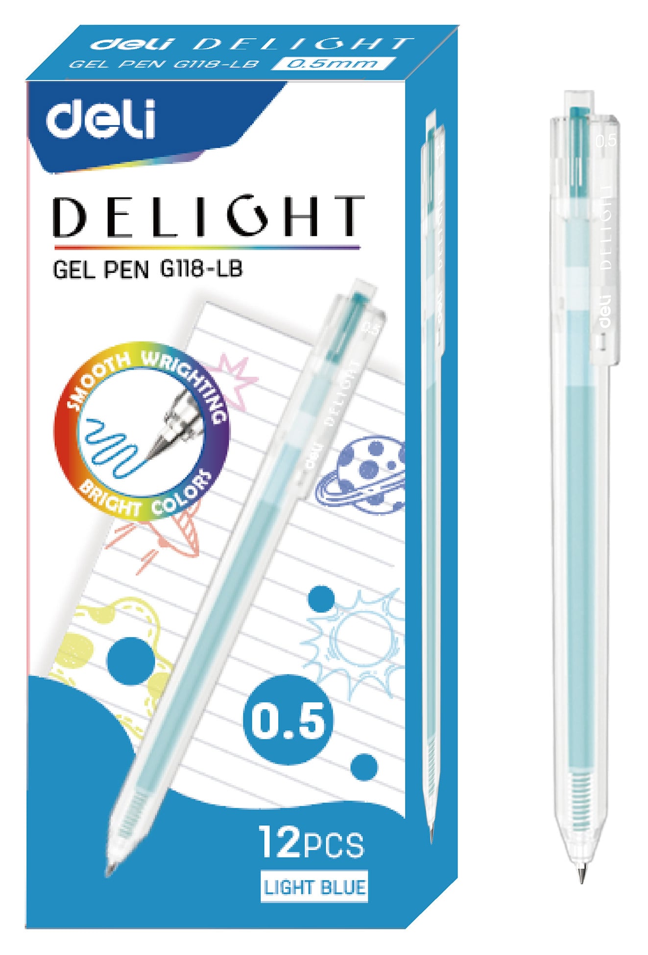 Ручка гелевая автоматическая Deli Delight EG118-LB прозрачный, светло-синие чернила, линия 0.5мм