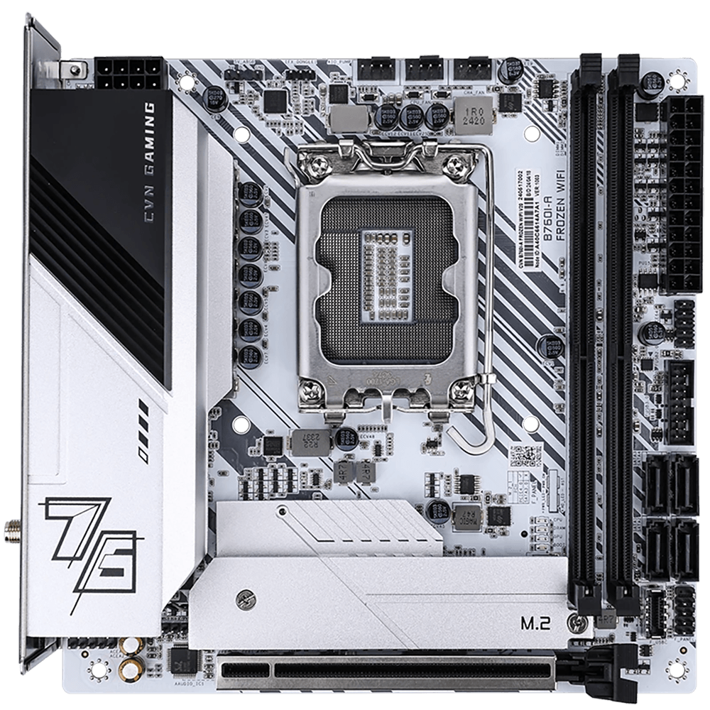 Материнская плата Colorful CVN B760I-A FROZEN WIFI V20 B760, LGA1700, 2*DDR4, 1*PCIEx16, 2*M.2, 2*TypeC, 4*USB3.2Gen1, 6*USB2.0, 4*SATA3.0, 2.5G, DP, HDMI, Mini-ITX, RTL